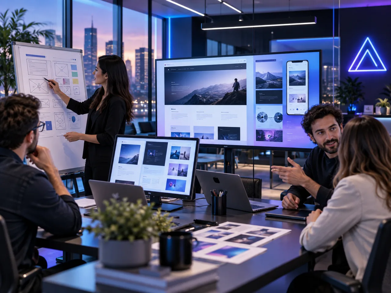 Equipo revisando diseño web